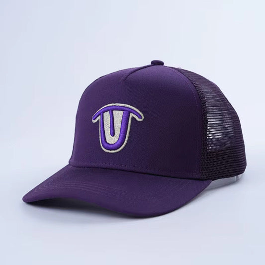 Beige Stroke Logo Purple Trucker Cap
