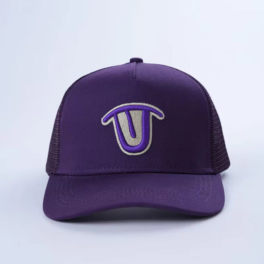 Beige Stroke Logo Purple Trucker Cap